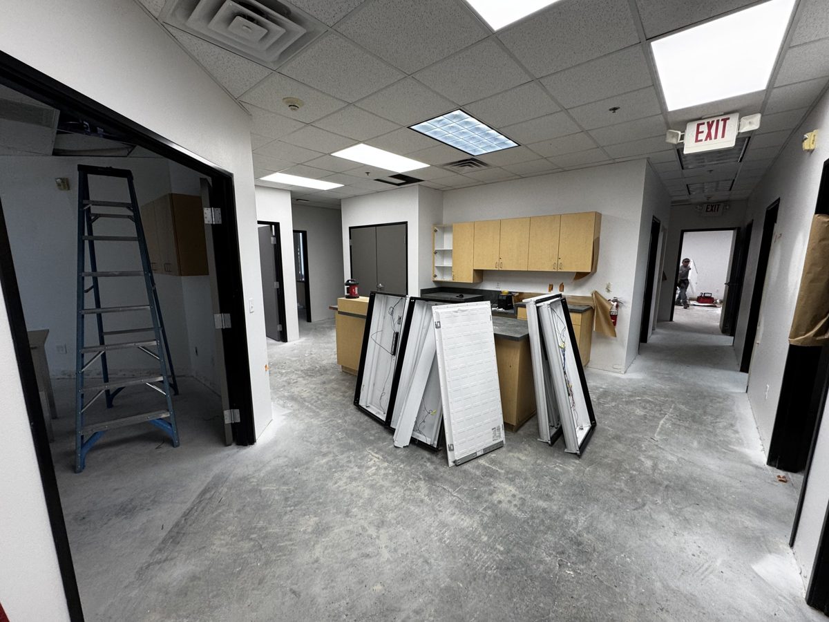 Reception area before lighting retrofit